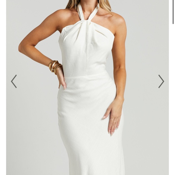 Showpo Linen White Tie Neck Maxi Dress - Picture 2 of 6